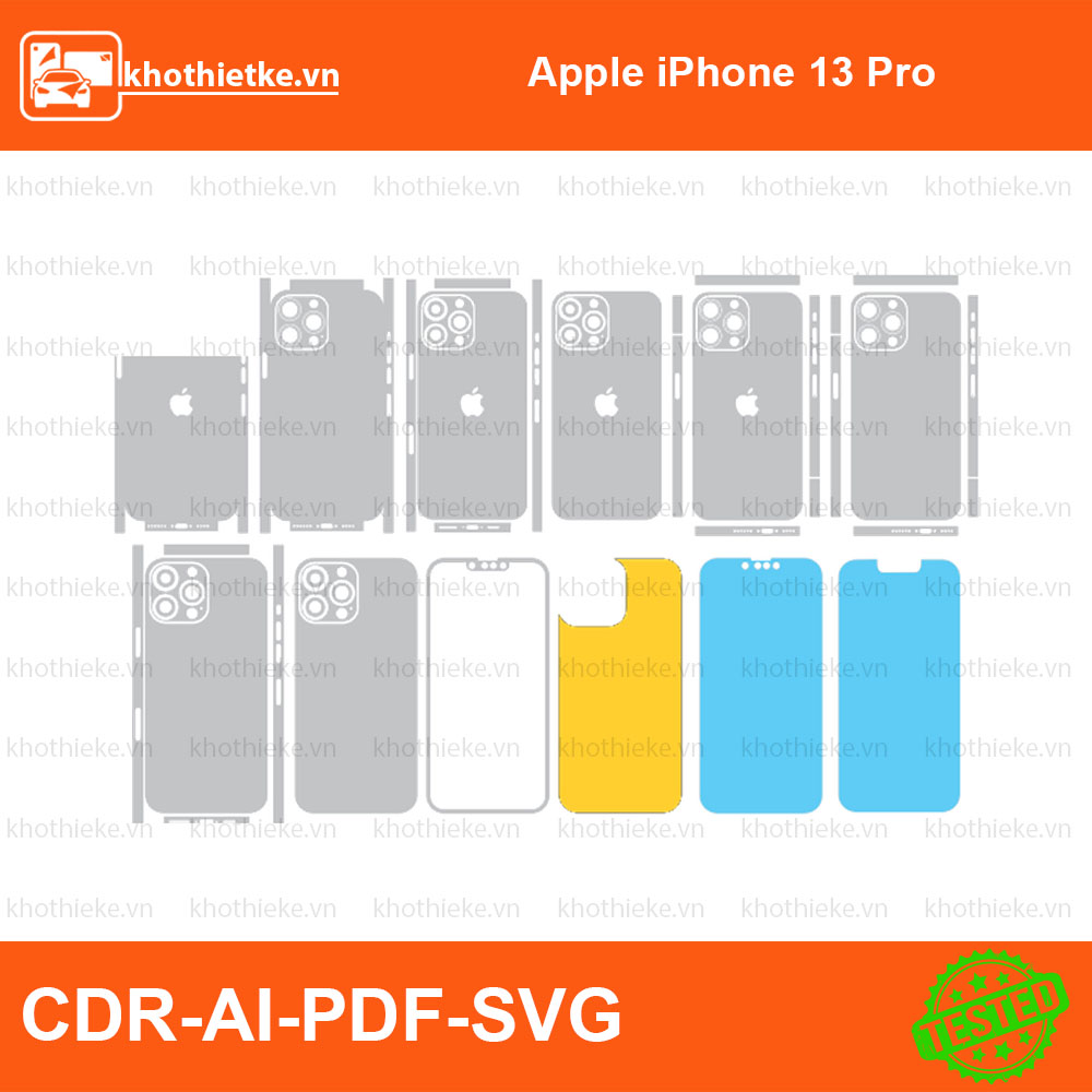 Apple iPhone 13 Pro File thiết kế Skin, Template Vector chuẩn cắt decal | KhoThiếtKế.vn