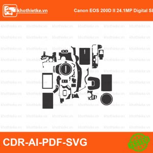 Canon EOS 200D II 24.1MP Digital SLR Camera File thiết kế Skin máy ảnh & Lens, Template Vector chuẩn cắt decal | KhoThiếtKế.vn