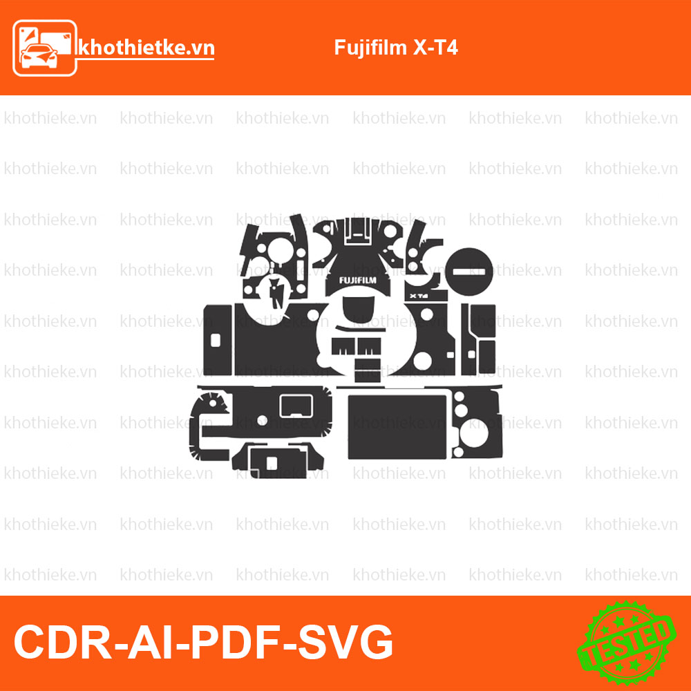 Fujifilm X-T4 File thiết kế Skin máy ảnh & Lens, Template Vector chuẩn cắt decal | KhoThiếtKế.vn
