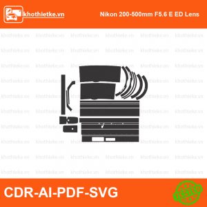 Nikon 200-500mm F5.6 E ED Lens File thiết kế Skin máy ảnh & Lens, Template Vector chuẩn cắt decal | KhoThiếtKế.vn
